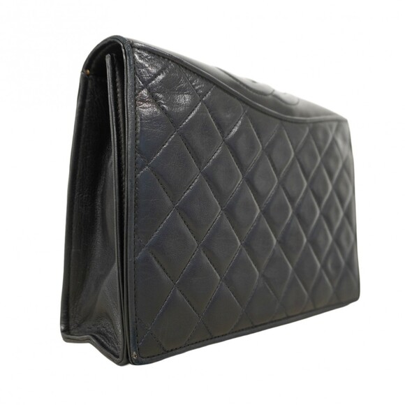 CHANEL Black Lambskin Leather Shoulder Bag